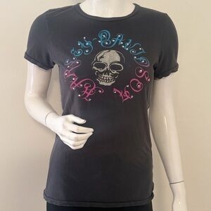 Vintage TRUNK LTD Harley Davidson Skull  Logo Graphic Print T-Shirt w Rhinestons